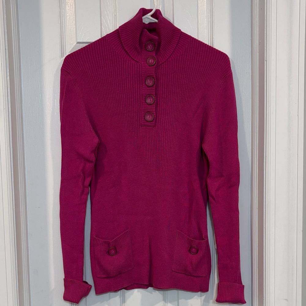 Moda International Fuchsia Ribbed Button-Up Sweater